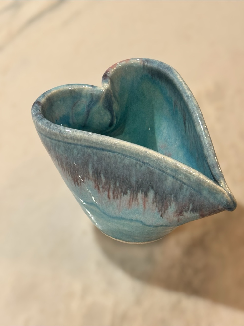 Lisa Howe Art Pottery Heart Shape Trinket Bowl Handmade Stoneware Drip Glaze